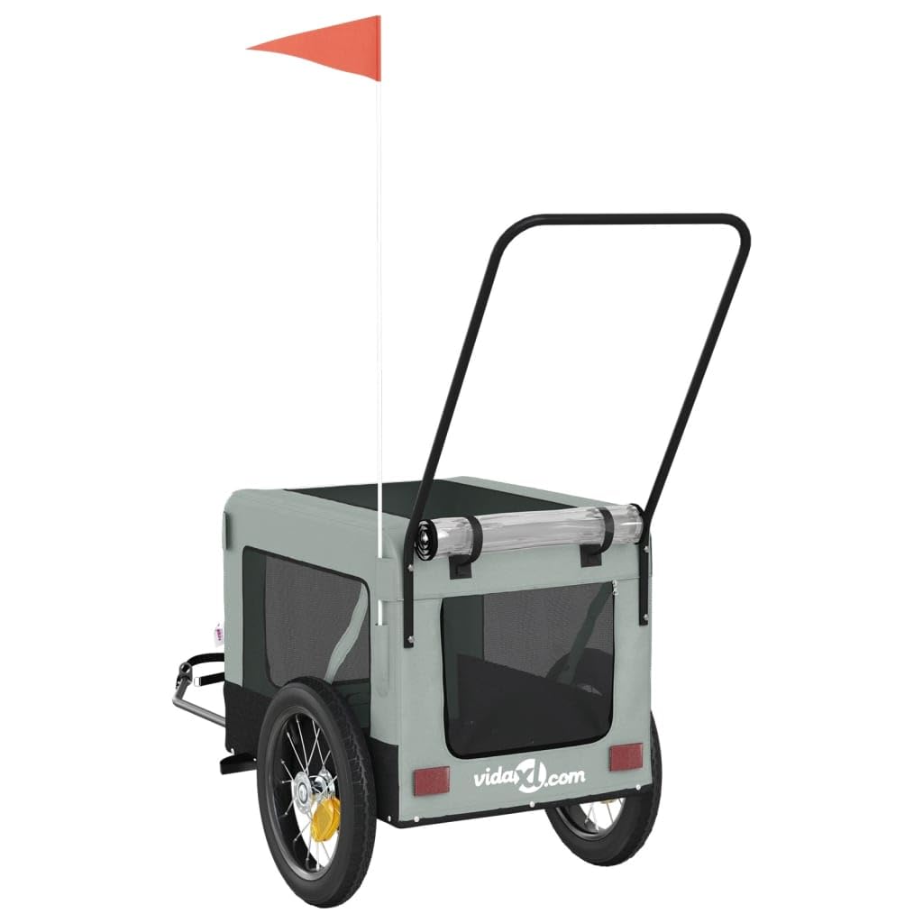 Rimorchio da Bici per Animali Grigio e Nero Oxford e Ferro,Articoli per Animali,Animali Domestici - Articoli,Passeggini per Animali domestici-93930
