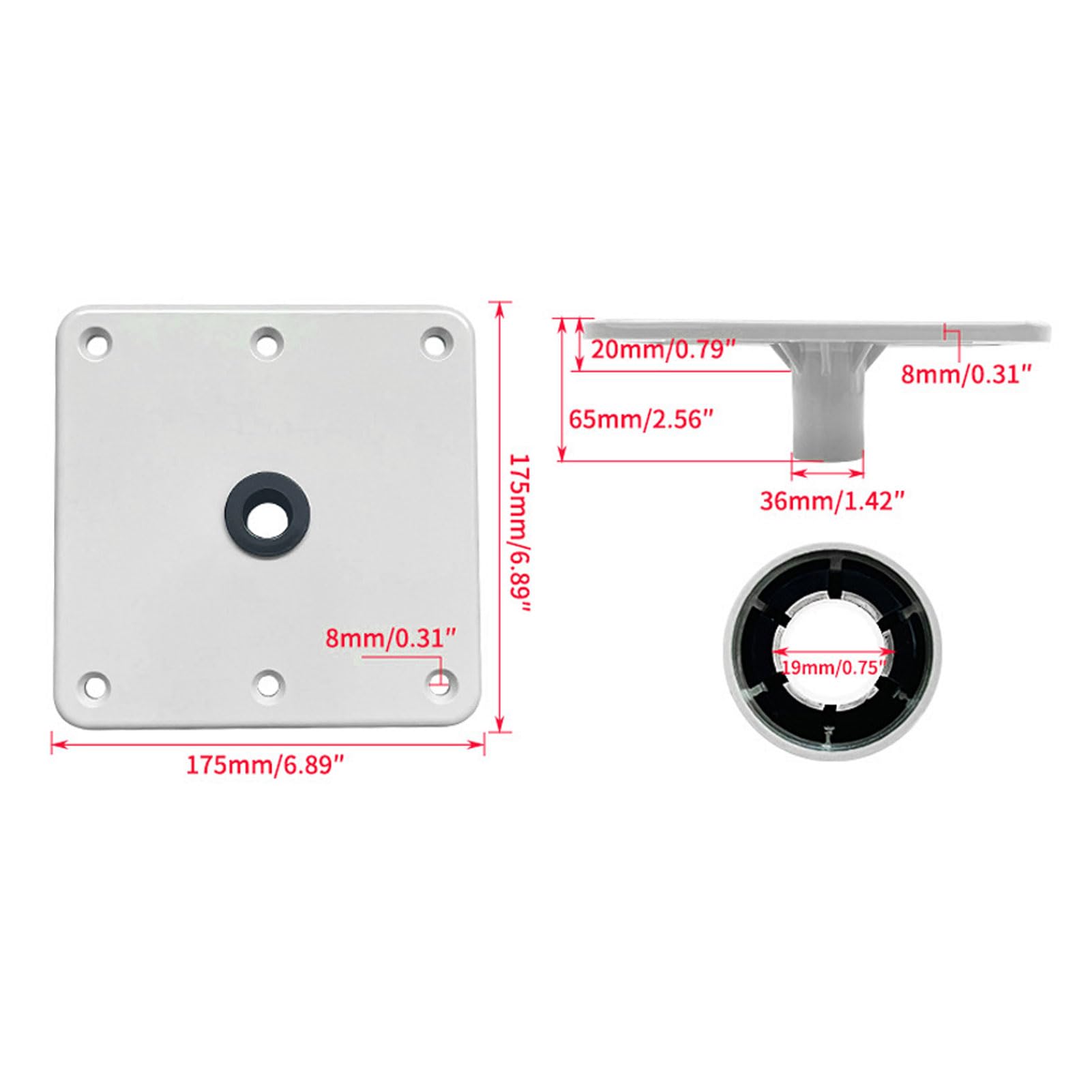 Keenso Soporte para Asiento de Barco, Kit de Montaje de Base de Pedestal para Asiento de Barco, Placa Base Marina con Conector de Poste de Pasador de 3/4 de Pulgada, Aleación de