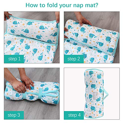Image of Nap Mat, Toddler Nap Mat with Blanket, Blue Whale, 50 inch x 21 inch
