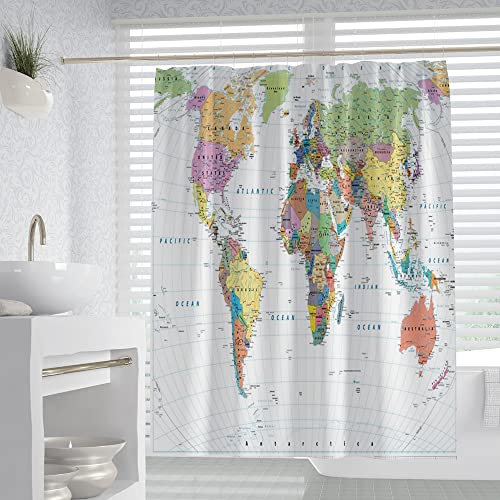 Oerju 48X72Inch World Map Shower Curtain Educational Geography Countries Colorful Bath Curtain Waterproof Polyester 48Inch(W)×72Inch(L) #TOP3