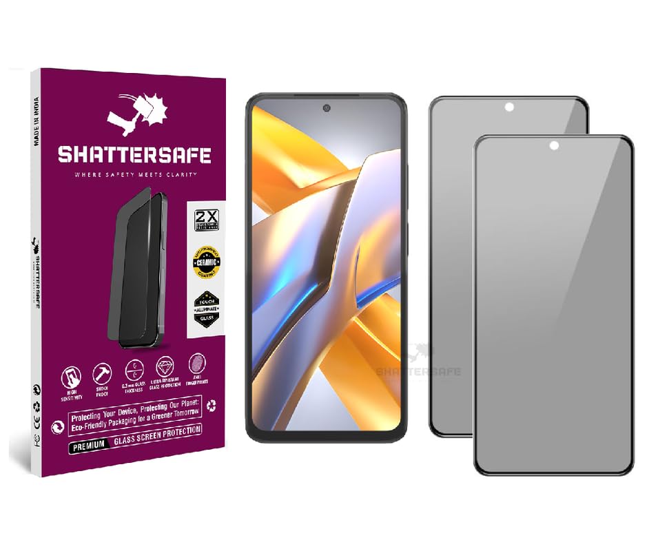 Image of Anti-Spy Privacy Tempered Glass Screen Protector Compatible For Poco M5s [Pack of 2]. 9H Hardness, Anti-Scratch, Edge-to-Edge Protection With Easy Installation Kit & Case Friendly Fit.