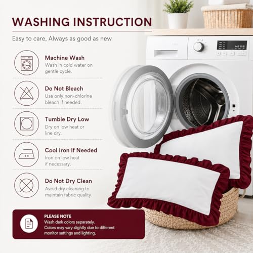 Image of Ruffled Pillow Cases Dule Tone Set of 2, Chocolate - Pillow Shams Brushed Microfiber Edge Ruffled Soft Pillow Cover with Envelope Closure for Bedding Decor 20 inch x 30 inch
