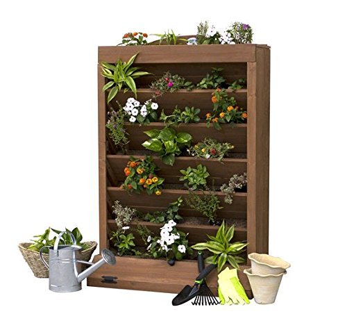 All Cedar Prestained 7-Level Wood Vertical Herb or Flower Garden w/ Storage