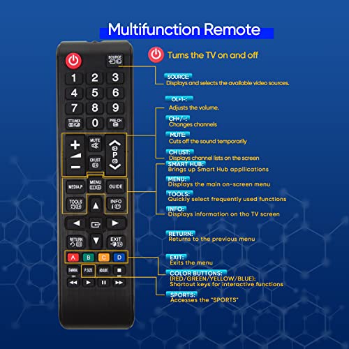 Image of Universal Remote Control For Samsung TV 3D LCD LED, Smart TV Remote Control Replacement, Compatible With All Samsung TVs, Model AA59-00786A