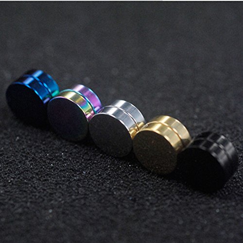 Stainless Steel Magnetic No Piercing Fake Gauges Earring Studs,for Non Pierced Ears,Black,Silver,Colorful,Hypoallergenic3