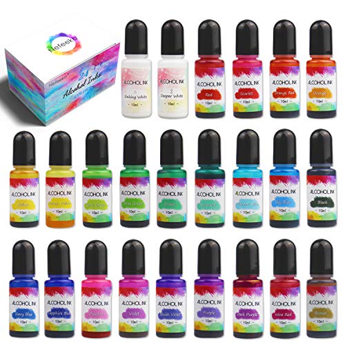 Alcohol Ink Set -24 Bottles Vibrant Colors Alcohol Ink for Epoxy Resin, High Concentrated Alcohol-Based Ink Colored Dye Pigment for Resin,Petri Dish,Ceramic,Yupo,Painting,Tumbler (0.35oz/Each×24)