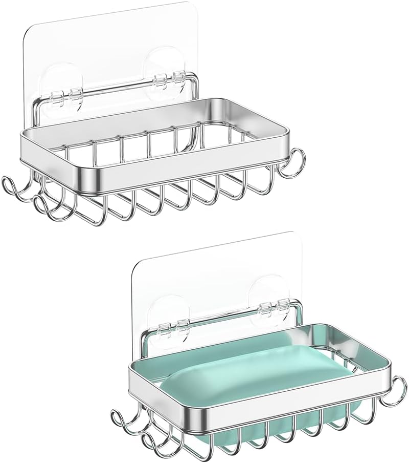 Amazon.com: 2 Pack Shower Wall Soap Dish Holder: Wall Mounted Draining ...