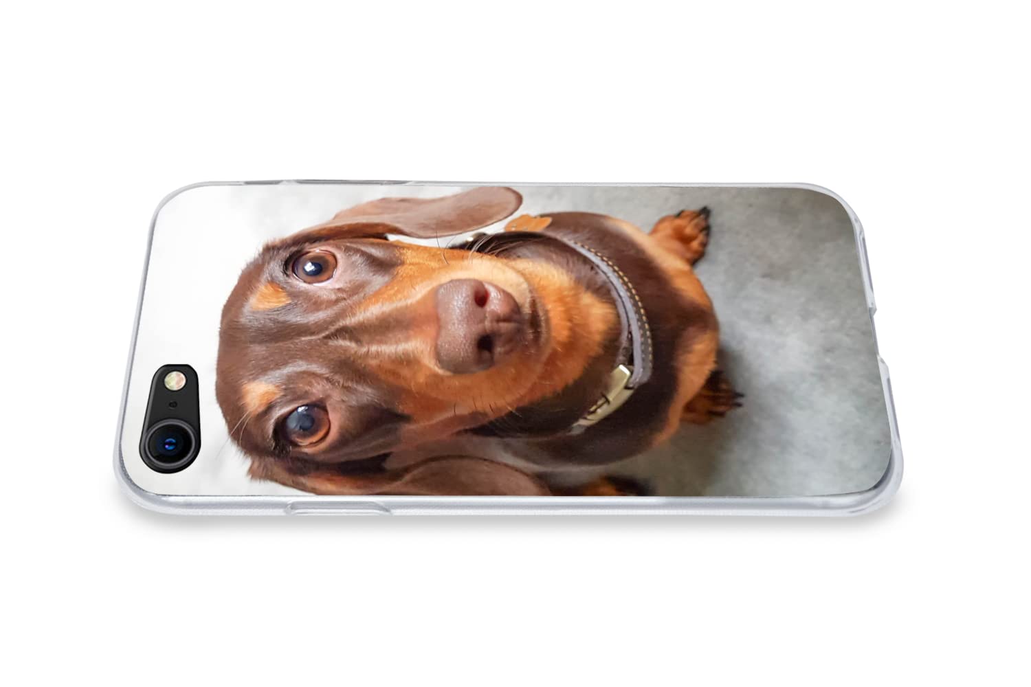 MuchoWow Funda para iPhone SE 2020 - Primer Plano de la Cabeza de un Perro Salchicha - Funda de Silicona/Funda Blanda para teléfono móvil