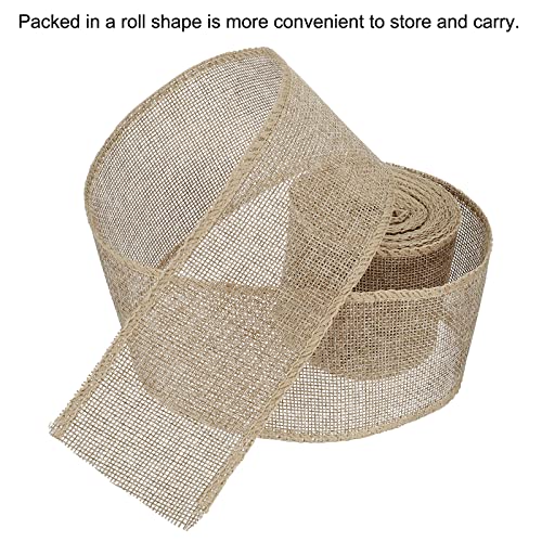 PATIKIL 2.36 Inch Wide 5.47 Yards Burlap Fabric Ribbon, 1 Pack Wired Jute Crafts Roll for Party Home DIY Wrapping Decoration Tan - Image 3