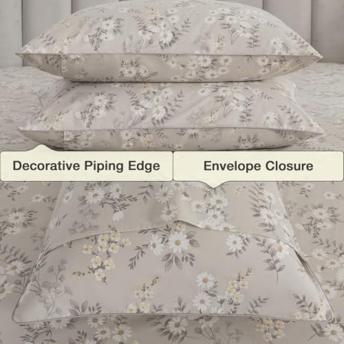 Image of Gray-Beige Floral Percale Sheets California King Deep Pocket, 4Pcs