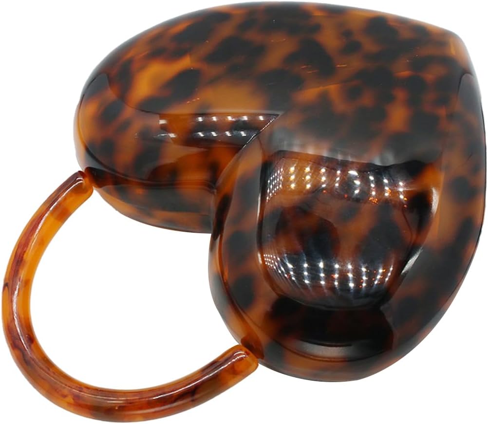 Stylish Women Acrylic Evening Clutch Heart Shape Handbag Amber Top Handle Purse Bag for Party Prom Cocktail