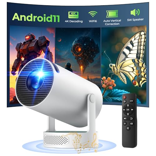 Image of Mini Projector with WiFi and Bluetooth, 4K Projector with 5W Soundbase Speaker, Portable Projector of 270° Rotation Automatic Vertical Keystone Correction, 300 ANSI Lumens Christmas Bedroom Projector