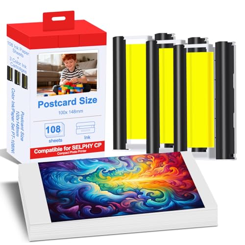 Cartouche d'encre 3 couleurs KP-108IN et papier brillant 10x15 pour Selphy CP1000