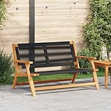 IBUQDDV Gartenbank Schwarz 76x122x73 cm Massivholz Akazie mit schwarzem Seil, Wetterfeste Outdoorbank für Terrasse Balkon Garten, Bequeme Sitzbank aus Akazienholz mit Teak-Finish,