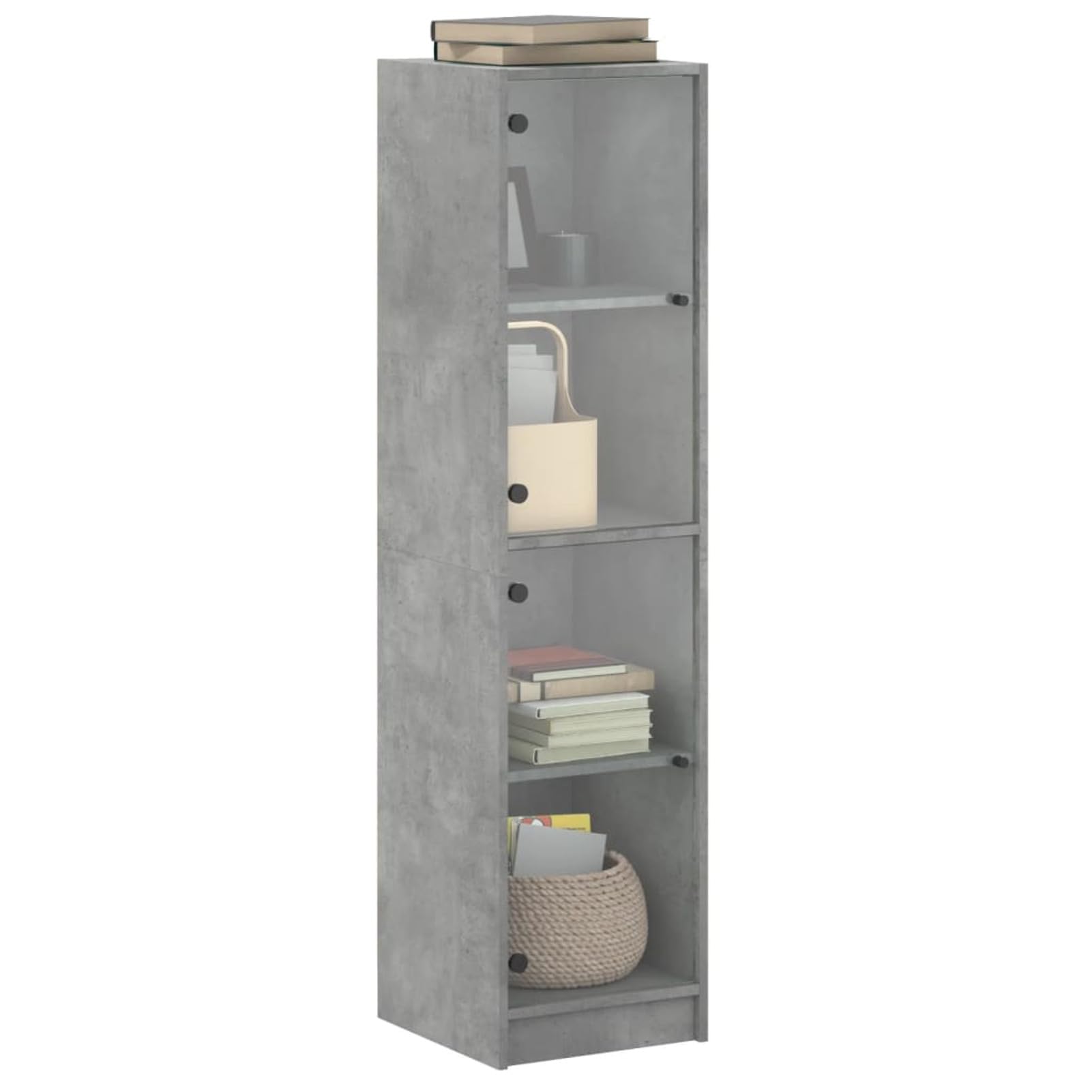 Homgoday Highboard mit Glastüren Betongrau 35x37x142 cm Hochschrank Buffetschrank Hochschrank Wohnzimmermöbel Konsolenschrank Display Freistehend Aufbewahrungseinheit Möbel
