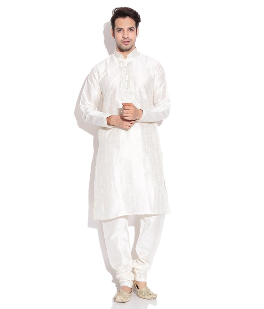 Men's Silk Blend Pintex Kurta Churidar-image-45