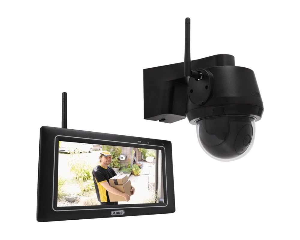 ABUS Kamera monitoringowa EasyLook BasicSet PPDF17100 – kamera + przenośny monitor z ekranem dotykowym: wykrywanie ruchu, tryb alarmu i nagrywania, funkcja interkomu, widoczność w nocy