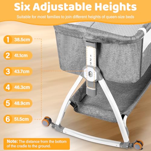 Next to Me Crib,3 in 1Baby Bedside Crib Foldable Baby Bed 6 Level Adjustable Bedside Bed Travel Cot with Storage Mosquito Net and Matress Included Portable Cribs for Newborn Infant - Image 4