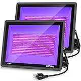 YANYCN 2 Pack 1000W LED Black Flood Light, Big Black Light Outdoor with Plug and Switch, IP66 Waterproof Blacklight for Glow Party, Halloween, Fluorescent Poster, Body Paint, Aquarium
