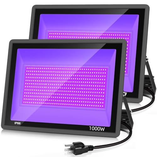 2 Pack 1000W Black Light Flood Lights with Plug and Switch