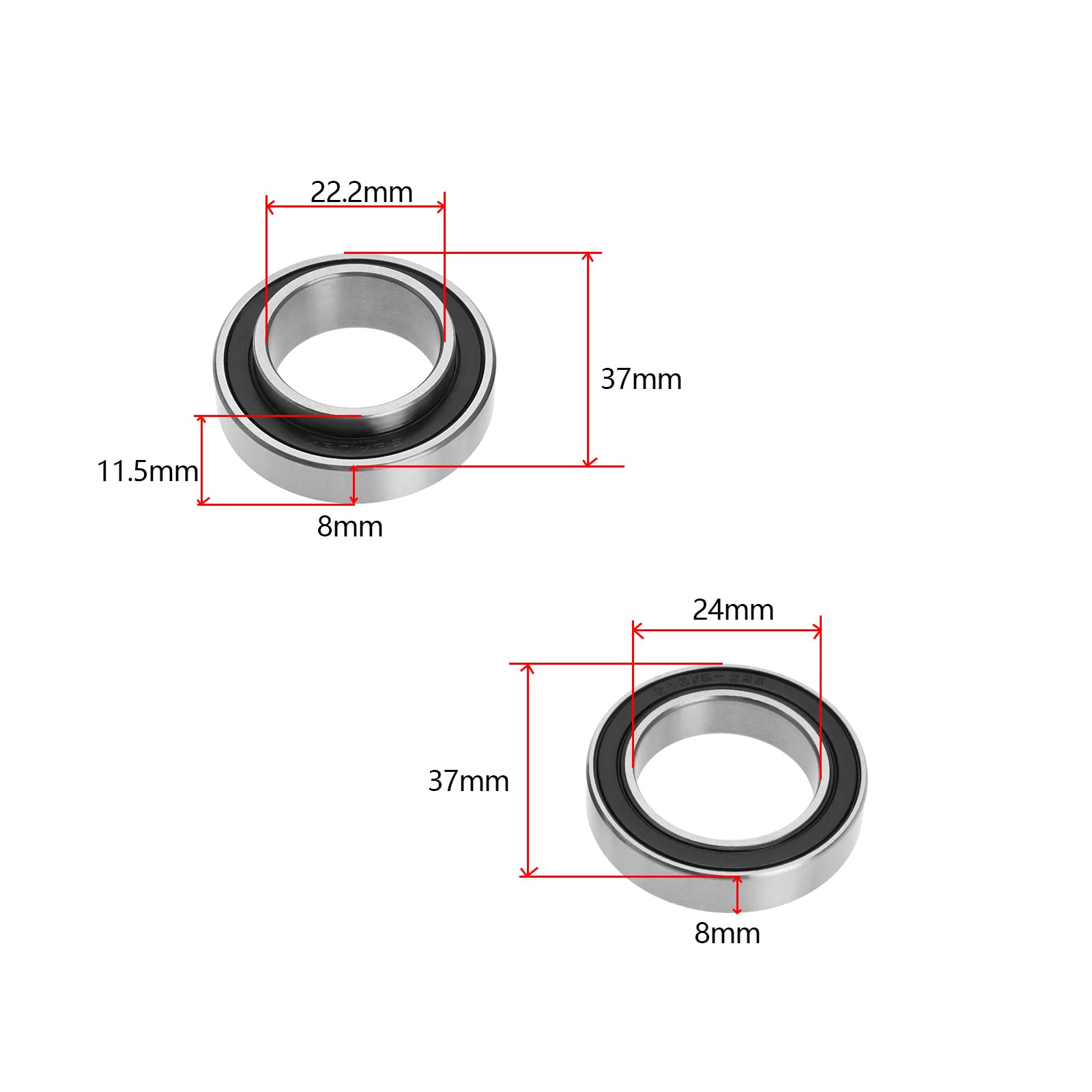OTOTEC 2pcs Bicycle Centre Shaft Bearing MR22237-2RS Bearing MR2437H8-2RS Bearing for Lifts Rolling Mills Ship Rudder Shafts Compatible with SRAM TRUVATIV - Image 4