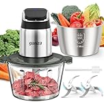 Ganiza Food Processor, 2-Speed Food Chopper Meat Grinder with 2 Bowls, Upgraded Button & Smart Overheat Protection Light - Clean Brush, 2 Blades