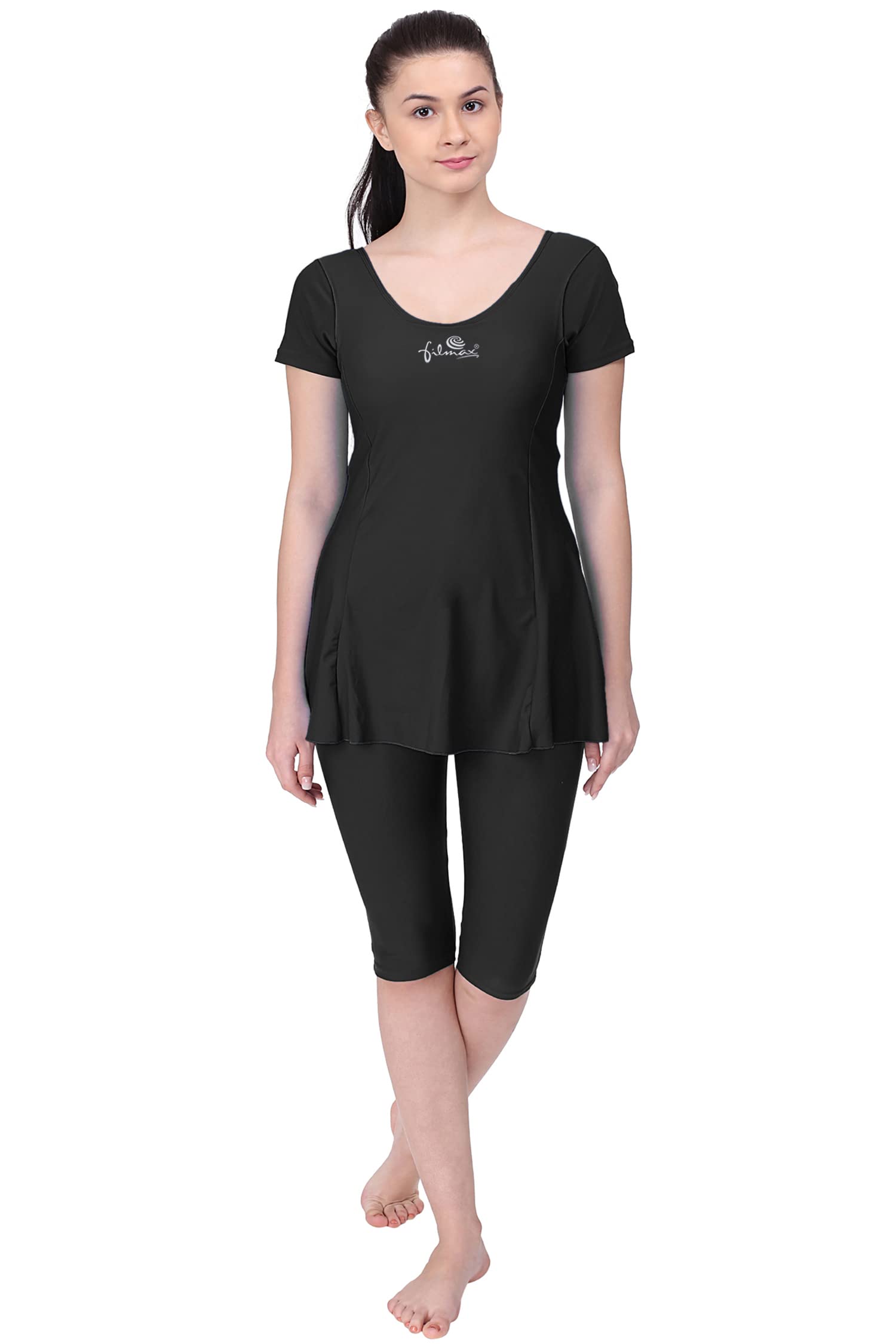 filmax Originals Swimming Costume for Women's One-Piece Beach Wear with Sleeve & Skirted 3/4 Leggings Maximum Covered Swim Wear Dress (L - 7XL)-picture-11