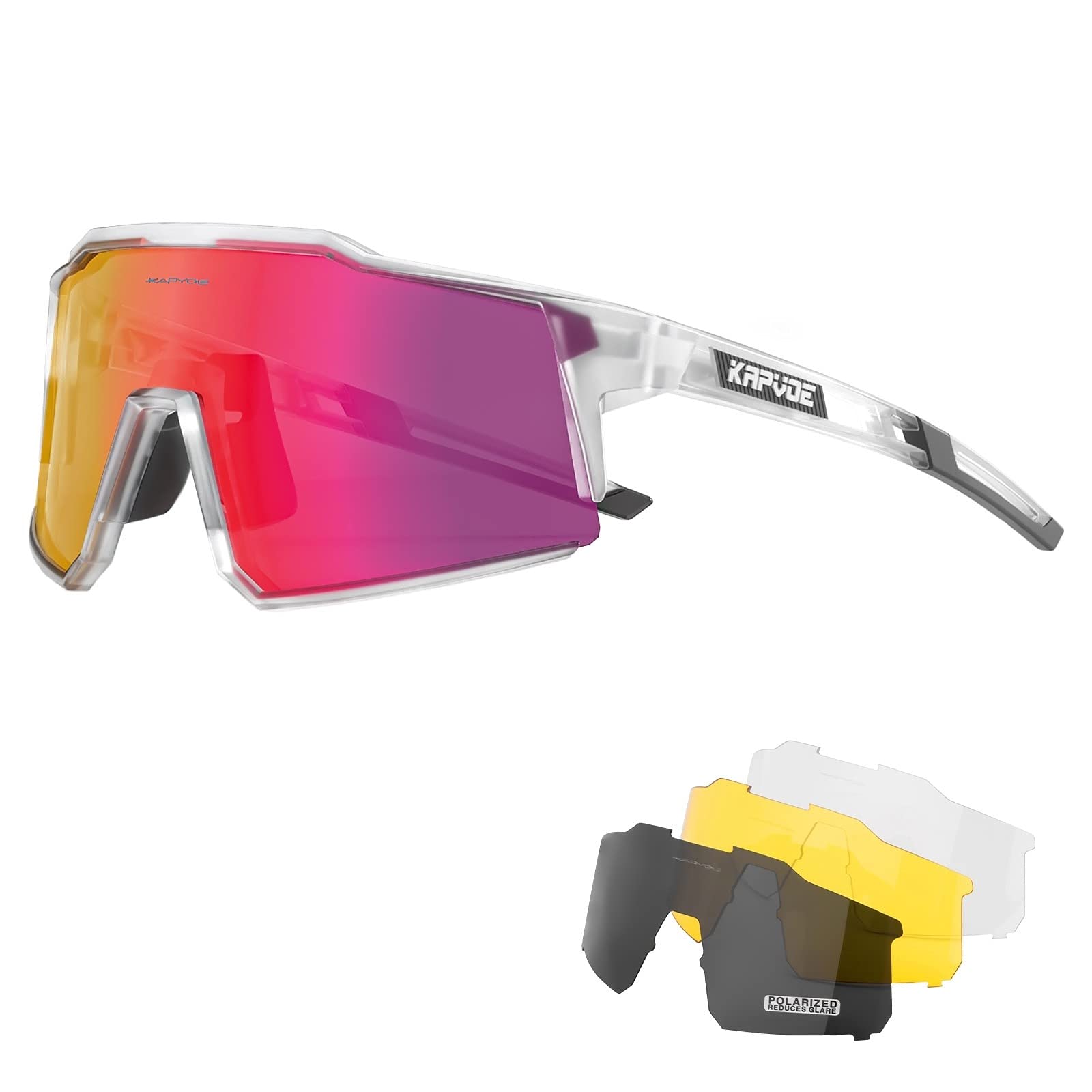 KAPVOE Gafas de Ciclismo Polarizadas con 1 Lente O 4 Lentes Intercambiables TR90 Gafas de Sol Deportivas Mujeres Hombres