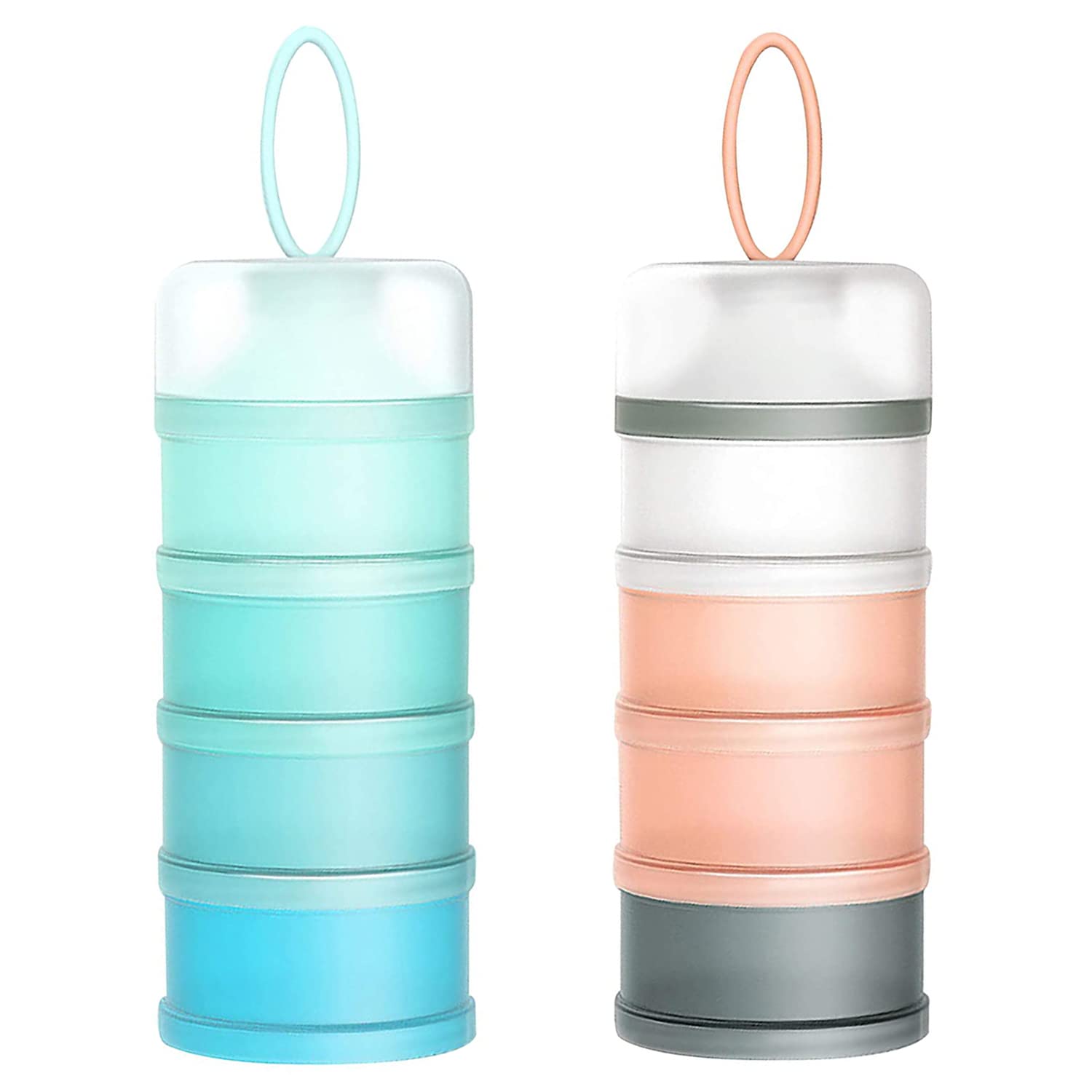 Milchpulver Portionierer Baby,4 Lagiger Milch Pulver Spender,Säuglingsnahrung Kasten,Formel Milchpulver Zufuhr Tragbare,Milchpulver Spender Stapelbare,Milchpulver Box(2 Stück,BPA-frei)