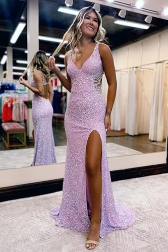 Hollow-Out Beaded Mermaid Prom Dresses for Women 2025 Sparkly Sequin Open Back Formal Evening Party Gown3