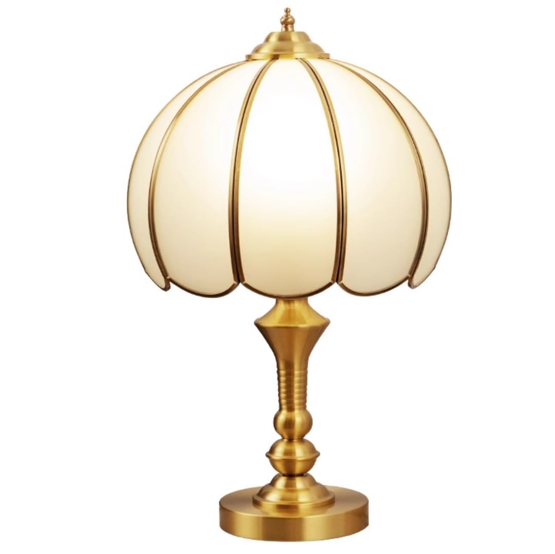 SGKOMN Coastal Nightstand Lamp Copper Bedside Lamp Glass Lampshade Nightstand Lamp Modern E27 Desk Light Bedside Desk Lamp-Dimmer