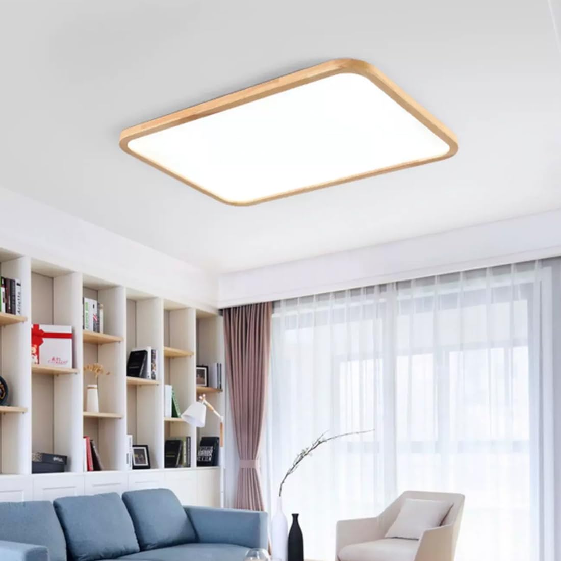 Dimmerabile plafoniera minimalista LED lampada da soggiorno in legno moderna lampadario rettangolare ultrapiatta pannello acrilico plafoniera con telecomando per camera da letto ufficio studio 90x60cm