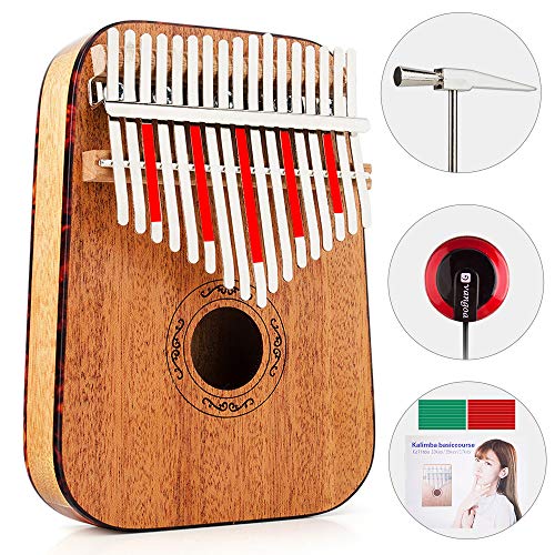 Vangoa 17 keys Kalimba Thumb Piano kit with Tuning Hammer, Cloth Bag, Pick Up, Stickers