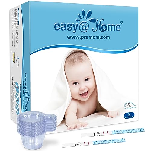 Image of Easy@Home Ovulation Test Predictor Kit : Accurate Fertility Test for Women (Width of 5mm), Fertility Monitor Test Strips, 50 LH Strips with 50 Urine Cups