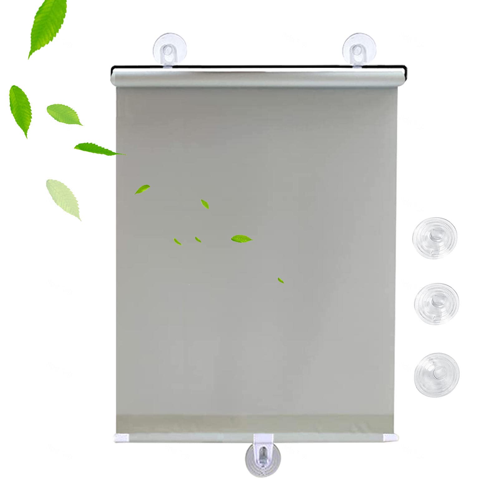 DECAKE Blackout Curtains with Suction Cups,30-75cm Wide Sunscreen Roller Blinds,Automatic Retractable sunshades,Free-Perforated,Portable Temporary Blinds for Doors and Windows,Grey-72x125cm/28x49in