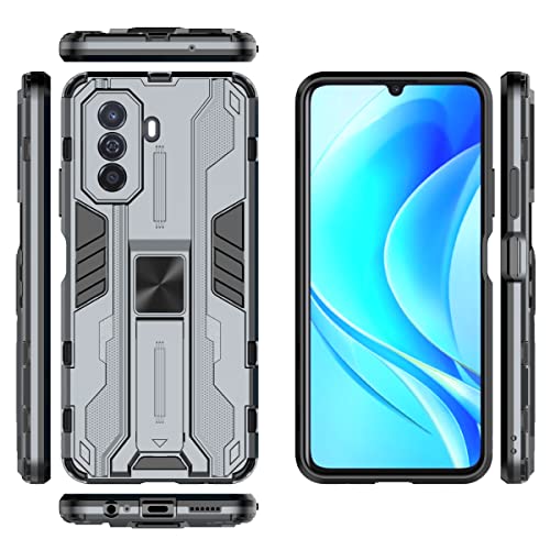 Compatible with Huawei nova Y70 / Y70 Plus Case,Built-in Magnetic Car Kickstand Shockproof Case Compatible with Huawei Enjoy 60 / Enjoy 50 (China) Case 2 in 1 Protective Cover Grey