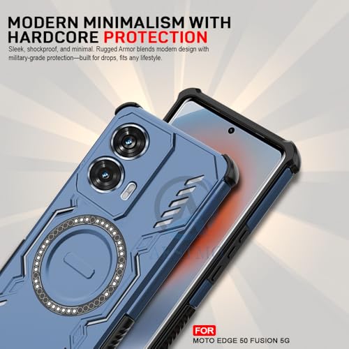 Image of AESTMO Back Case Cover for Motorola Moto Edge 50 Fusion 5G | Magnetic Case with Built-in Metal Ring | Compatible with MagSafe Accessories | Shockproof Hybrid (PC + TPU, Blue) (Blue)