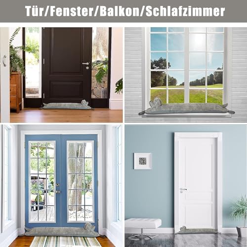 Forecronic Unter Tür Zugluftstopper Dekorative Windstopper 122cm für Tür & Fenster, beschwert Tier Luft Zugluftstopper Schlange Lärm Blocker für unten an der Tür mit hängenden Schlaufen - Grau Hund