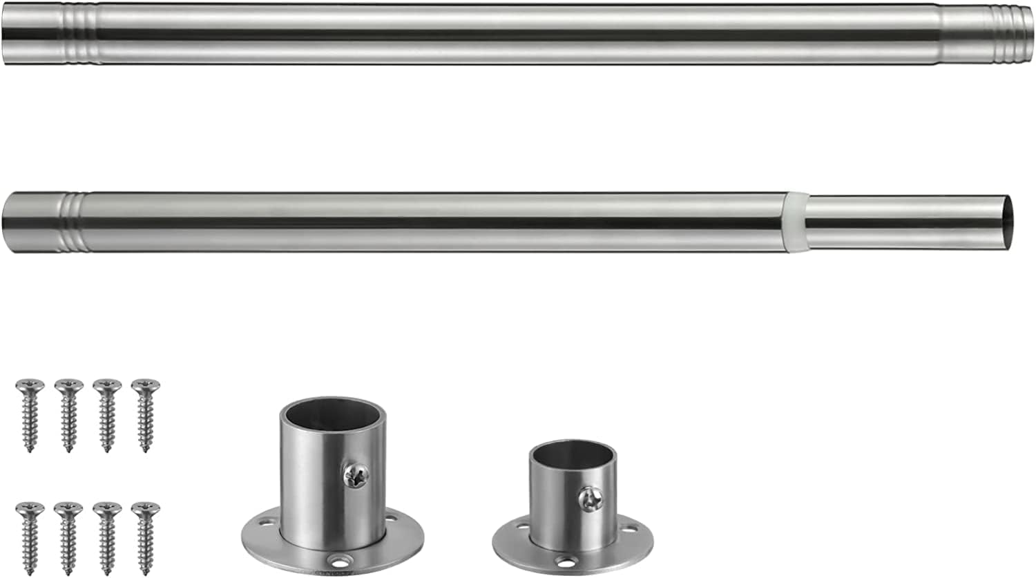 Barra para Armario Extensible, 38-137cm Riel tubo para Ropa Ajustable de Acero Inoxidable para Armario de Dormitorio/Plata