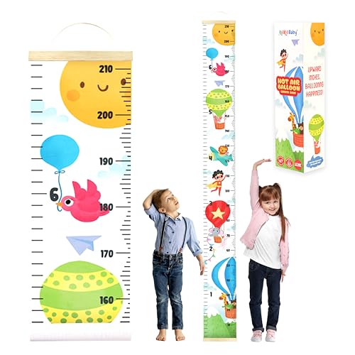 Image of KooKooBaby Kids Growth Chart for Wall - 82"x7.9" Premium Canvas Removable Height Chart for Kids Height Measurement for Wall, Height Chart Measuring for Kids & Baby, Child Height Wall Chart