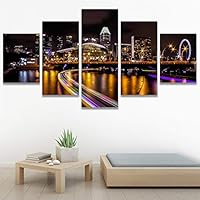 SIGNWIN 5 Panel Canvas Wall Art City Illuminations for Home Decorations Ready to Hang - 60