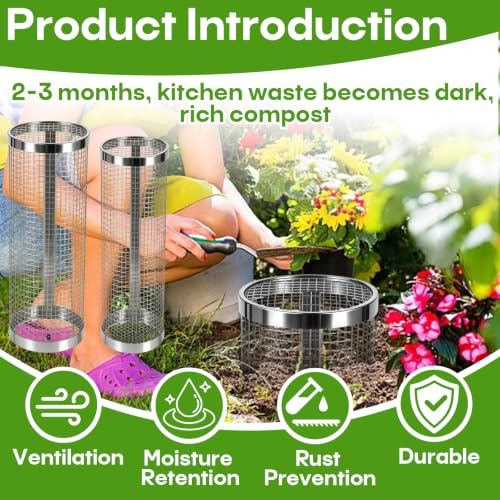 4 Pcs Inground Worm Composting Bin,Stainless Steel Composter with Lid - Image 4