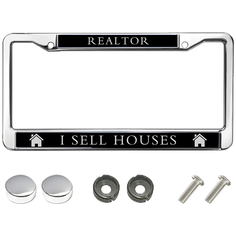 "I Sell Houses" Funny License Plate Frame - Chrome Metal, Fits US 12x6" Plates, Includes Screws - View #6