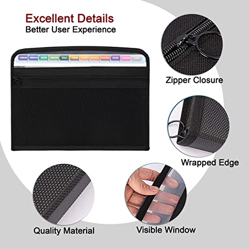 Image of NISUN 13 Pocket Expanding File Folder with Sticky Labels, Letter /A4 Paper Accordion File, Document Organizer with Zipper Closure, Certificate File Holder for School Home Office (Black, 33 * 4 * 25cm)
