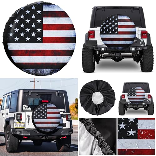Image of Spare Tire Cover American Flag Polyester Universal Waterproof Corrosion Protection Wheel Covers for Trailer RV SUV Truck and Many Vehicles 14 inch