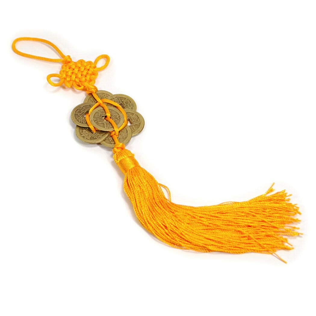 Feng Shui 8 Coin Tassel Hanging Cure Good Fortune Love Romance Prosperity (Orange)
