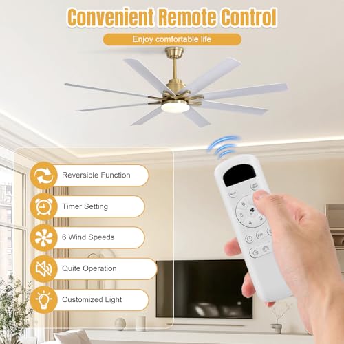 Image of Sofucor Ceiling Fans with Lights, 52 Inch Indoor /Outdoor Ceiling Fan with Light Remote Control, Reversible DC Motor, 3CCT, 8 Blade Modern White Ceiling Fans for Bedroom, Living Room, Patio, Farmhouse