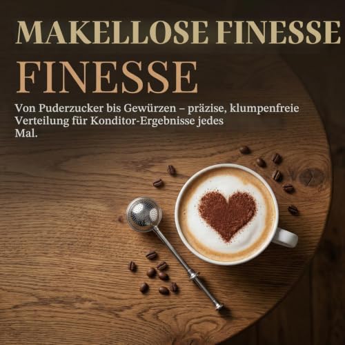 Foto von Puderzuckerstreuer Edelstahl 304 - Einhand Mehlstreuer & puderzuckermühle mit Federgriff - Feinmaschiges Mehlsieb Klein für Backen, Zucker, Kakao & Gewürze - 18cm, Spülmaschinenfest