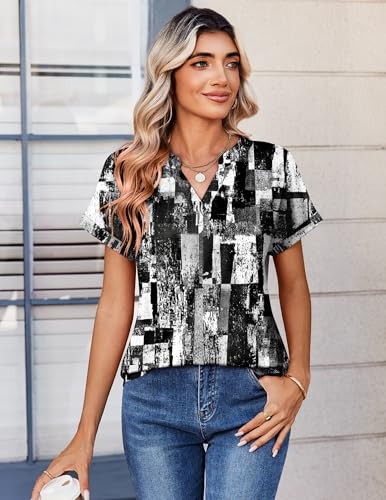 Image of Zeagoo Womens Tops Short Sleeve Summer V Neck Shirts Work Blouses Business Outfits Fashion Clothing