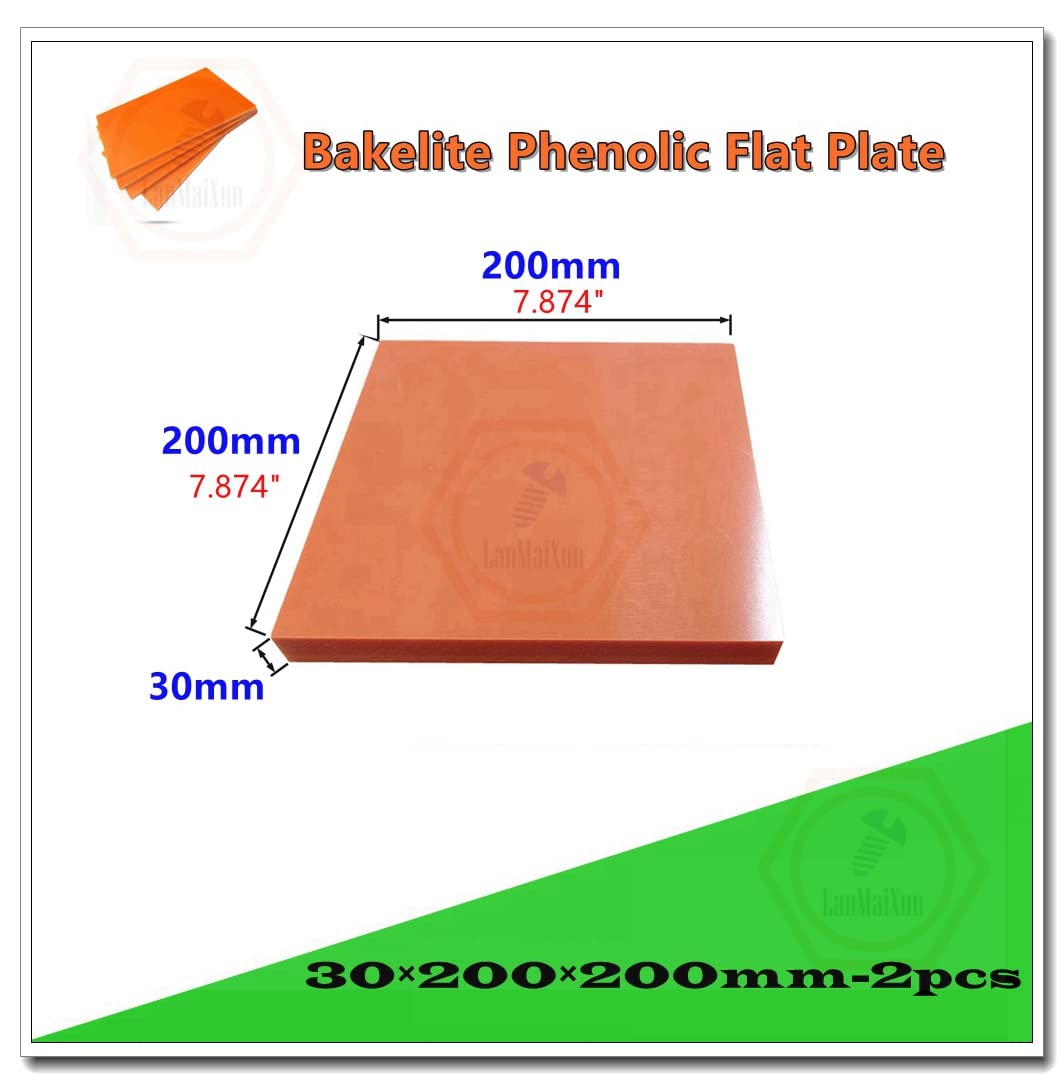 2Stück 30mm×200mm×200mm Bakelit Phenolic Harz Flachplatte Blatt Orange elektrische Klebetafel Elektrische Diele